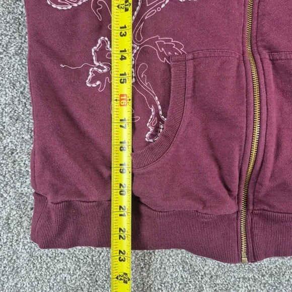 PrAna Zip Up Hoodie Womens XL Maroon Floral Embroidered - Picture 5 of 7